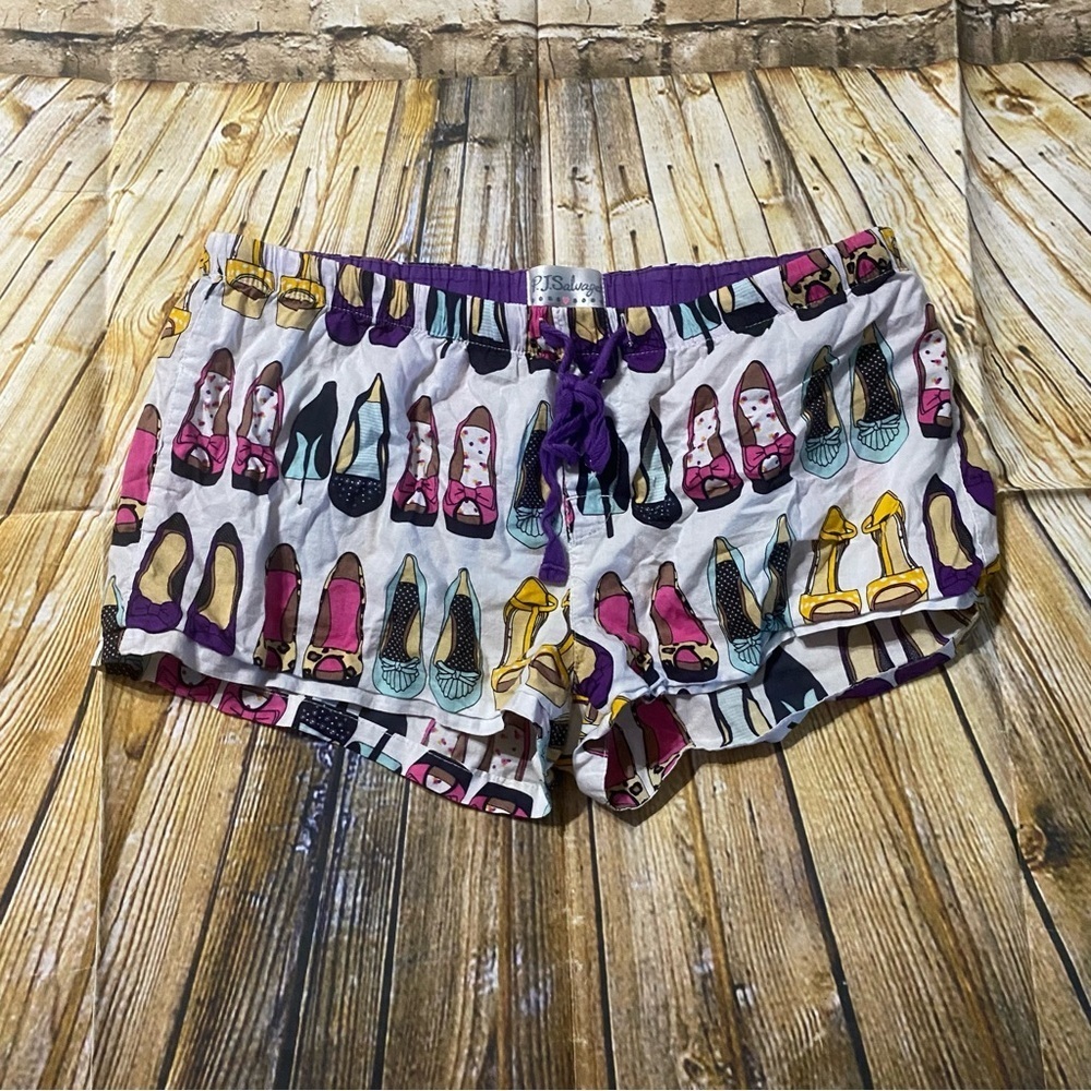 PJ Salvage White Purple High Heels Shoes Print Pajama Sleep Shorts